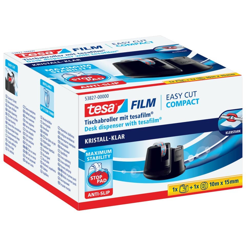 Schreibtischspender, tesa Film, Easy Cut, Klar Kristall, Anti-Rutsch