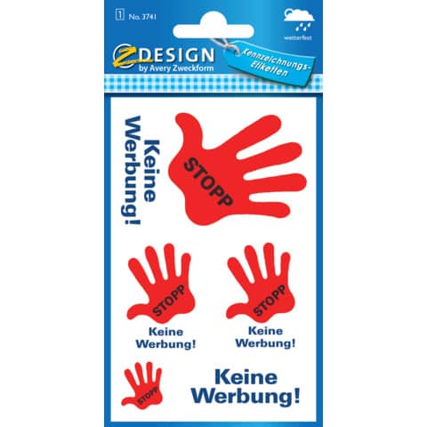 Hinweisetikett Stop keine Werbung, rote Hand, 5 Stück AVERY ZWECKFORM 3741