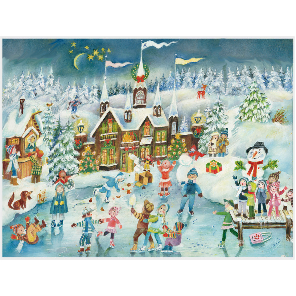 Winter, Eislauf, Schneedorf, Weihnachten, Kinder