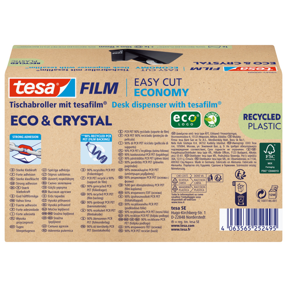 Tescham, Tesa Eco & Crystal Film, Desk dispenser, Recycled plastic, Eco logo