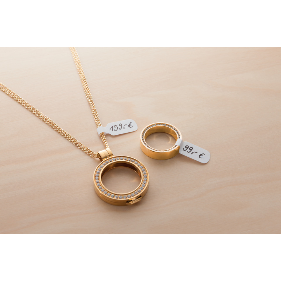 Kettenanhänger, Runder Anhänger, Goldton, Kettenhalskette, Steinbesetzter Kreis, kette, anhänger, ring, gold, diamanten
