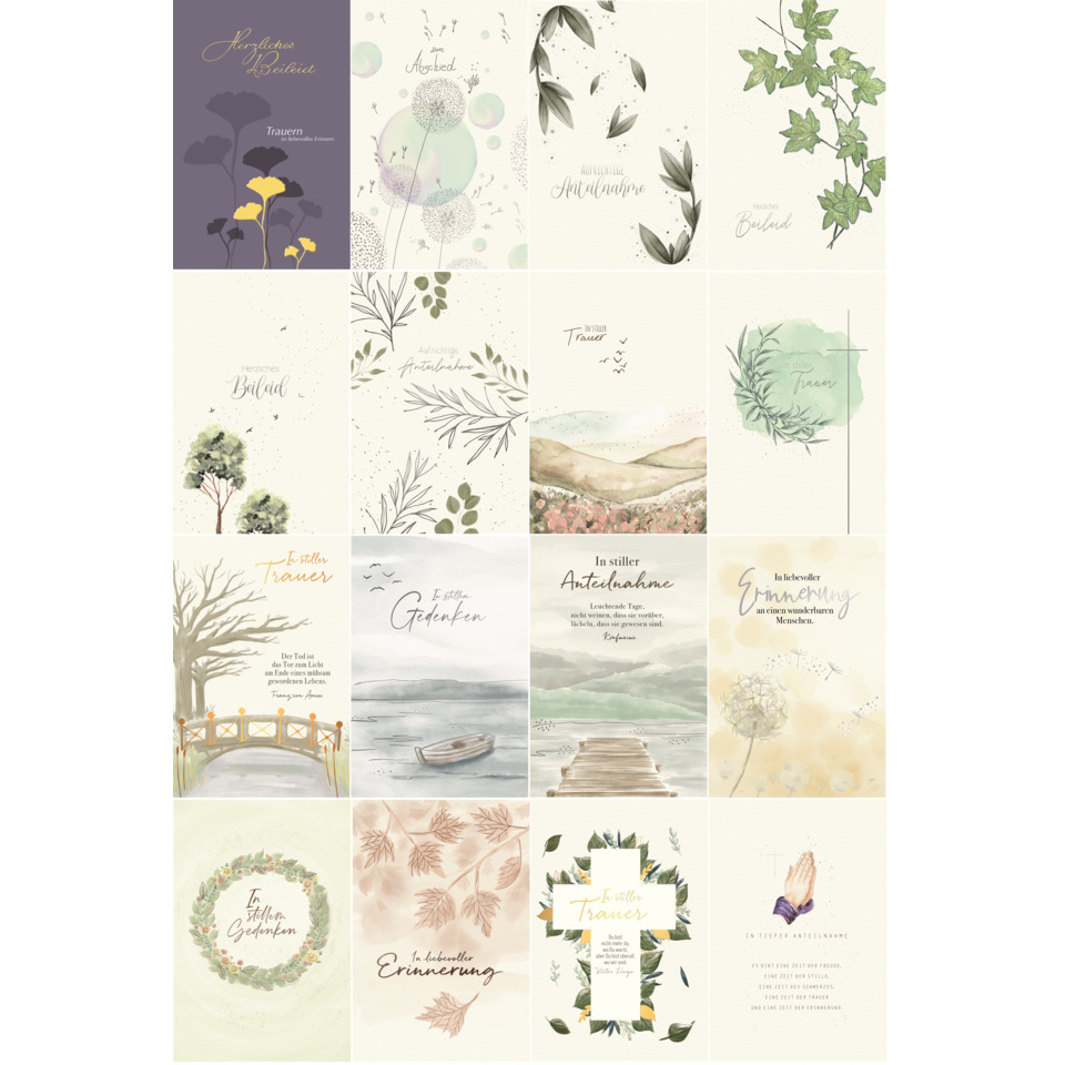 Trauerkarte, Beileidskarte, Blumenmuster, Wald/Natur, Kartenmotiv