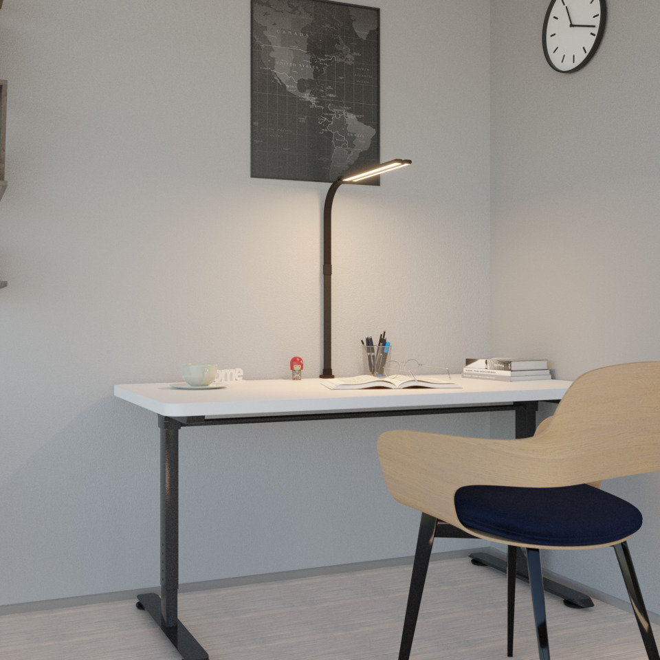 Schreibtisch, Arbeitsplatz, Lampe, Stuhl, Bleistifte