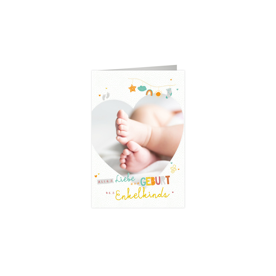 Baby feet, Newborn card, Geburtsanzeige, Herzförmiges Foto, Pastellfarben