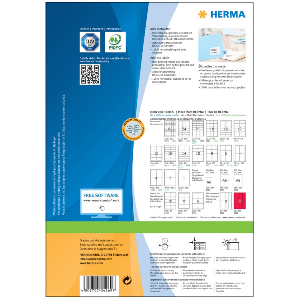 Druckerpapier, Etiketten, Adressetiketten, Herma, Recto-Layout