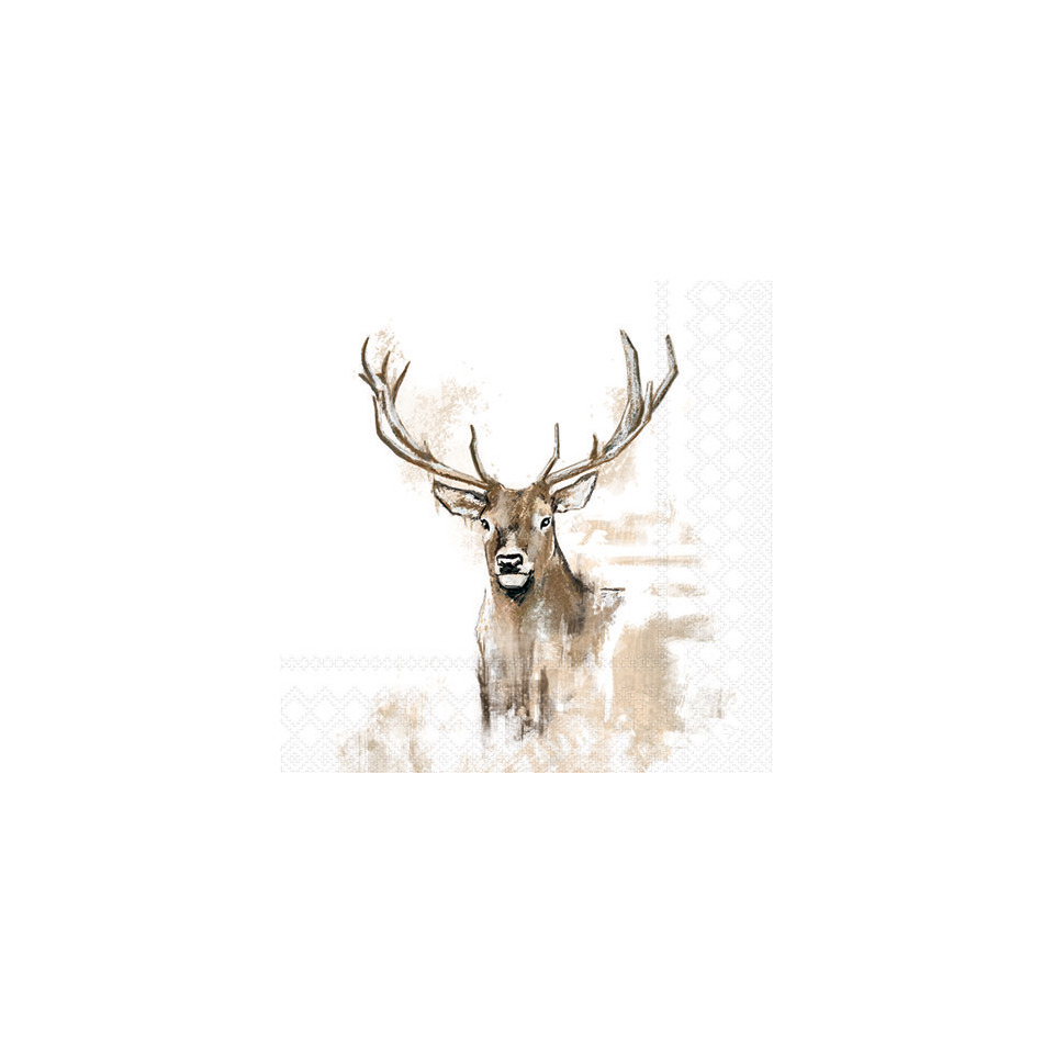 Hirsch, Geweih, Winterbild, Tierportrait, Wasserfarbe
