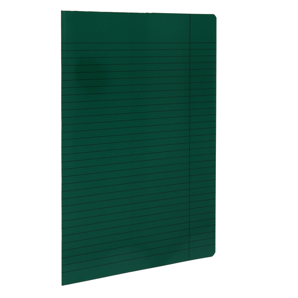 notebook, green, lined, front cover, A4