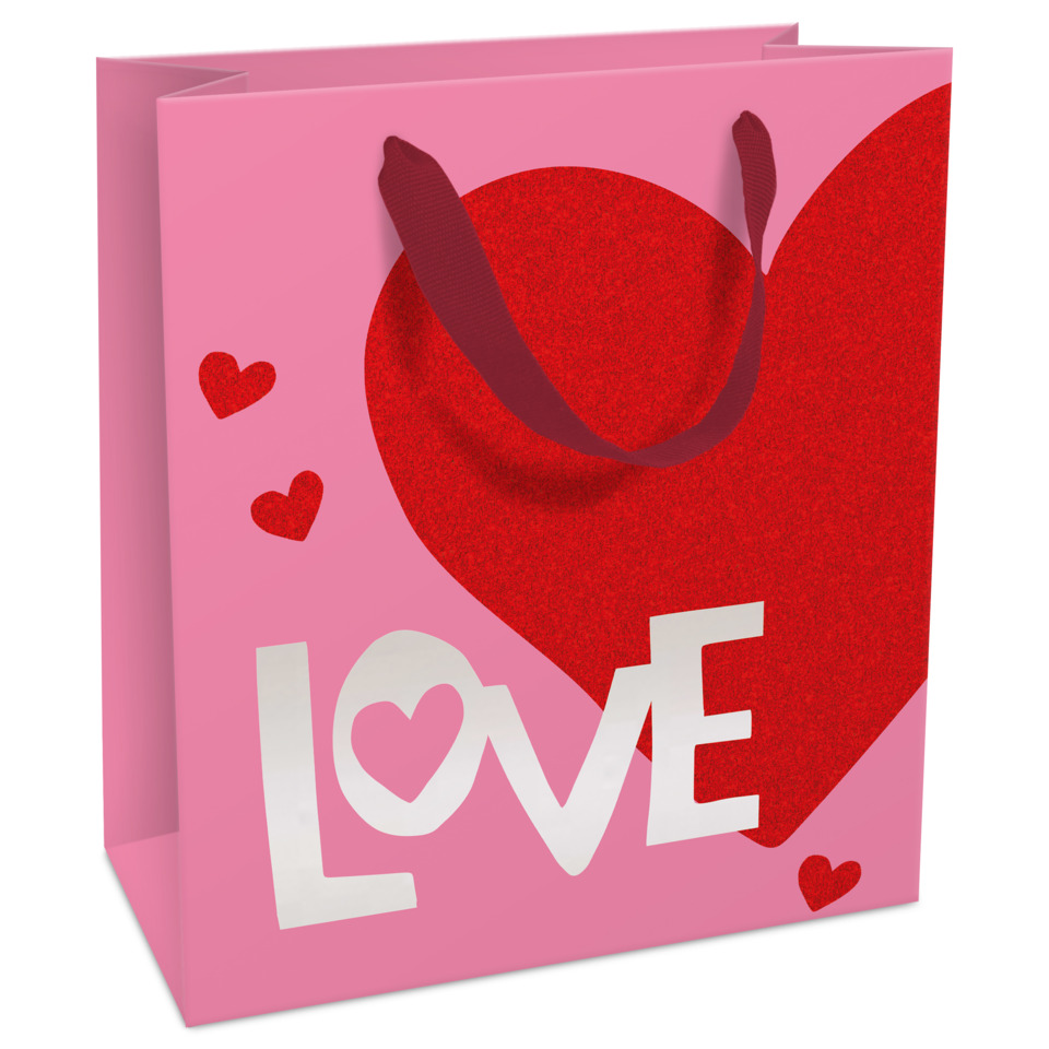 Geschenktüte, Herzmotiv, Pink, Tragetasche, LOVE-Design