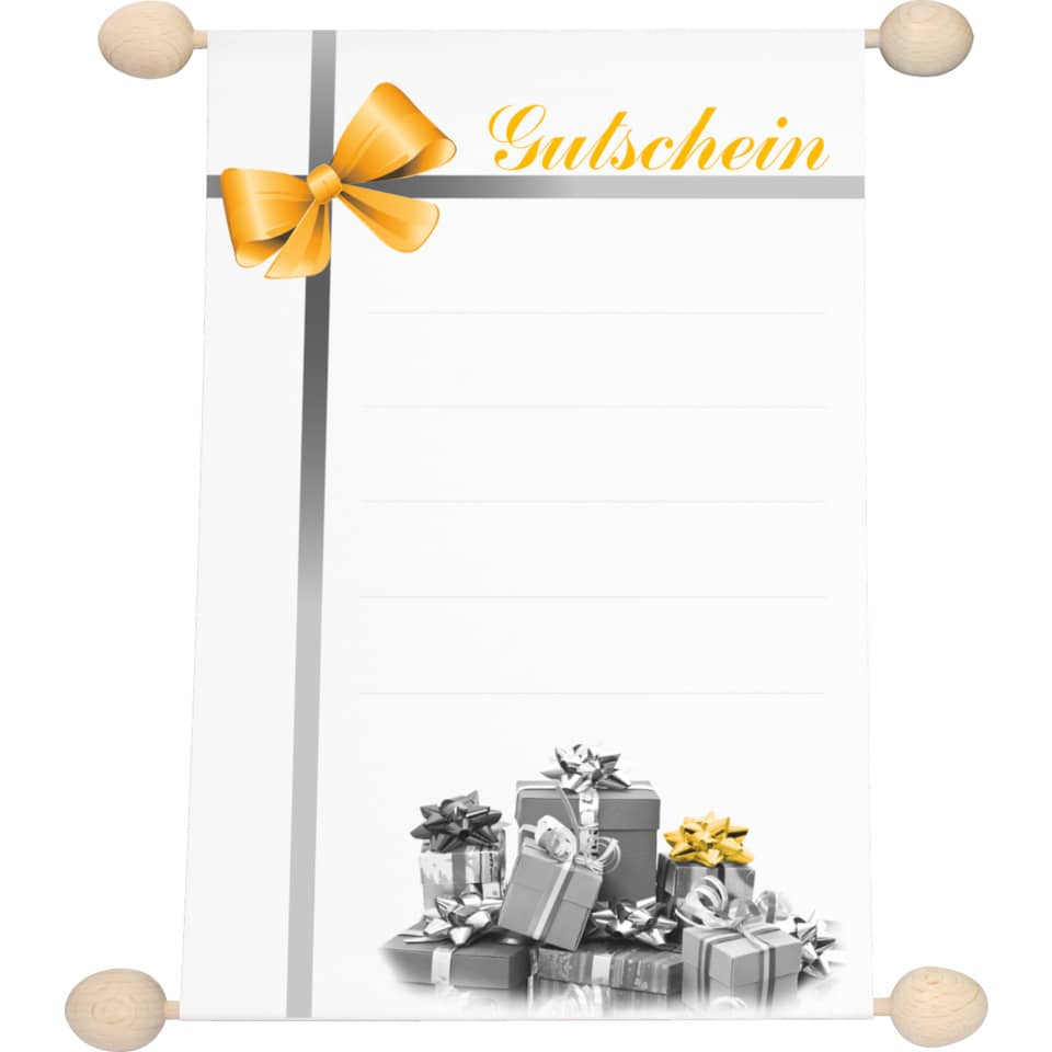 Gutschein, Geschenkgutschein, Papierrolle, Geschenkideen, Paket