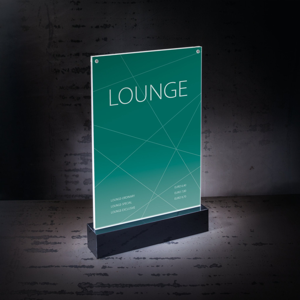 LED-Display, Lounge Sign, Acrylic Panel, Green Panel, Illuminated Stand