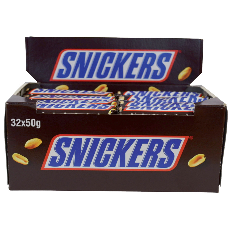 Snickers, Schokoriegel, 32x50g, Schachtel, Kartonverpackung