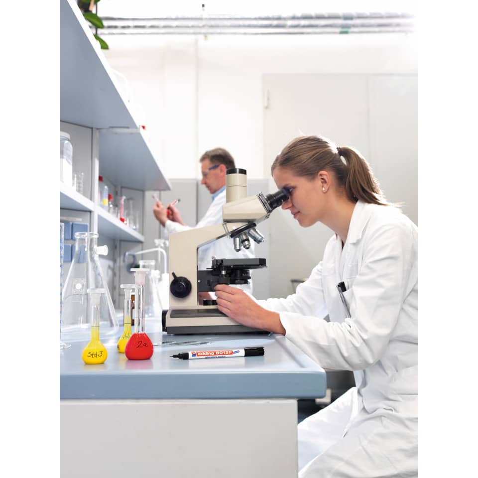 Mikroskop, Laboratorium, Wissenschaftler, Pipetten, Chemikalienflaschen