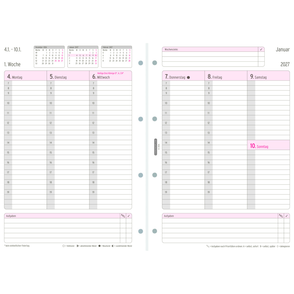 Planer, Kalender, Wöchentlichplaner, Pink, Layout