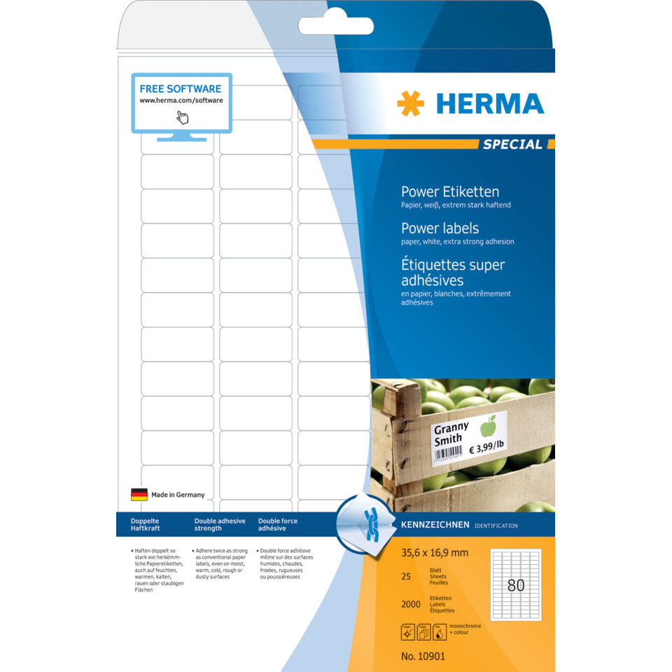 Etiketten, Power Labels, Klebepunkte, Beschriftung, Granny Smith, Etiketten, Power labels, Adhesive labels, Papier, Herma packaging