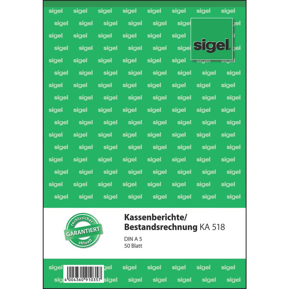 Kassenbericht, Bestandsrechnung, KA 518, DIN A5, 50 Blatt