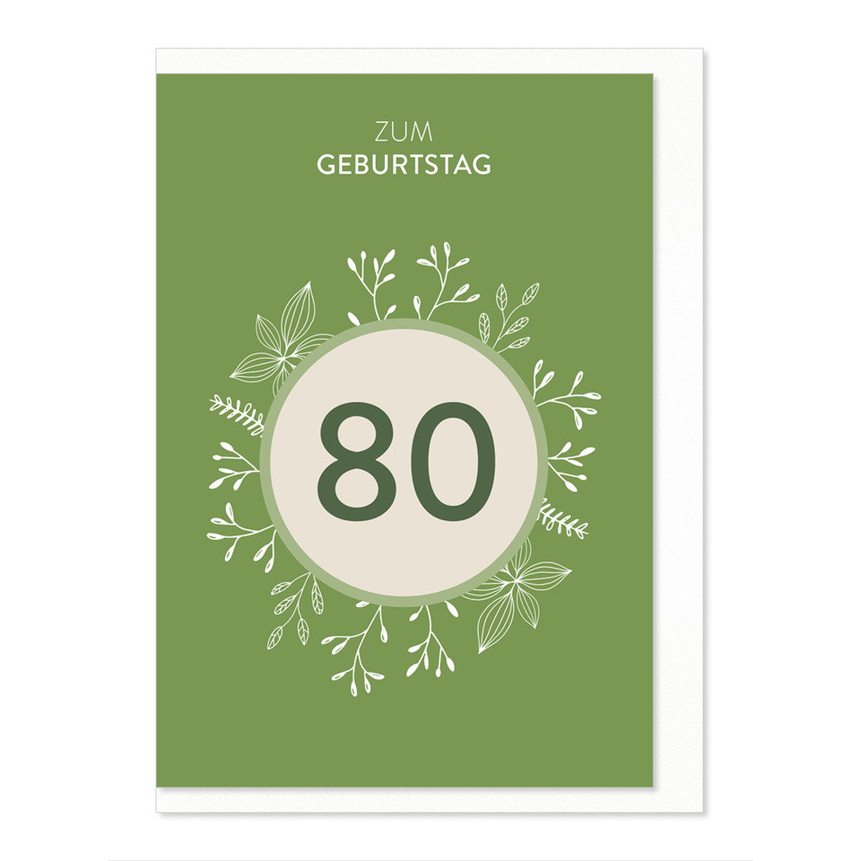 Geburtstag, 80, Karte, Grüne Karte, Blätterdesign