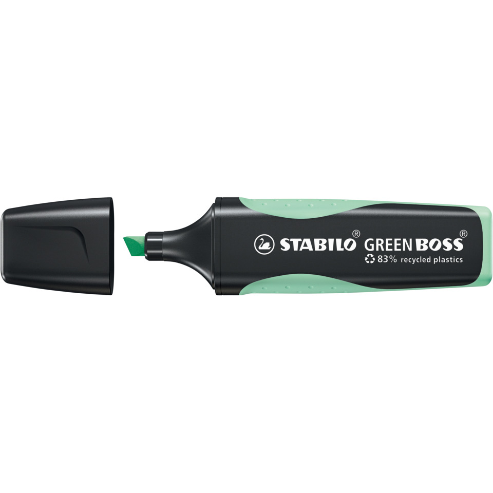 stabilo, green boss, highlighter, marker, recycled plastics, Marker, Korrekturstift, Markerstift, grün, recycled plastics