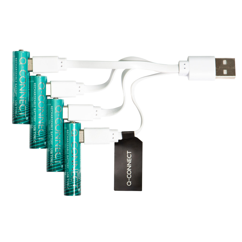 AA-Alkali, Batterie wiederaufladbar, AA-Batterie, USB-Ladegerät, Q-CONNECT Adapter