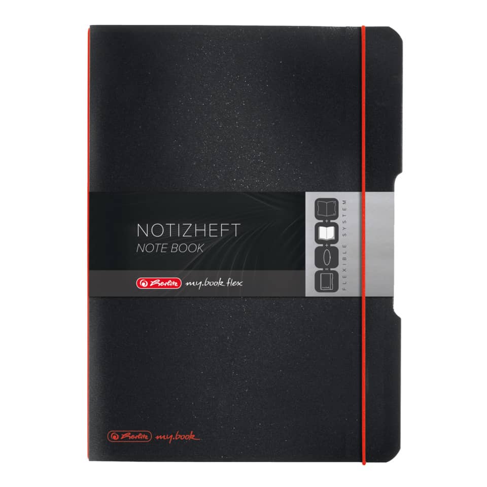 Notizbuch, A4, Schwarz, Gummiband, Flexibles System