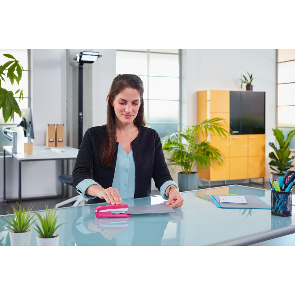 office, frau, klebebinder, papier, tisch