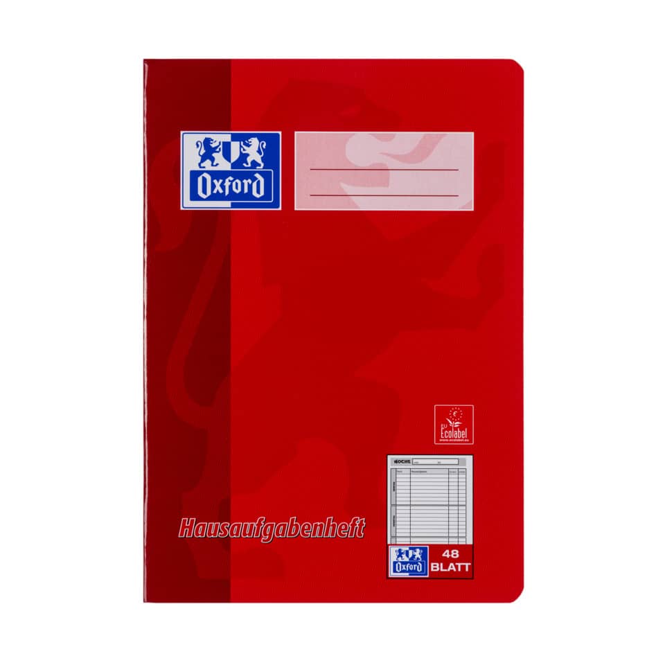 Notizbuch, Schulheft, rotes Cover, Oxford, 48 Blätter