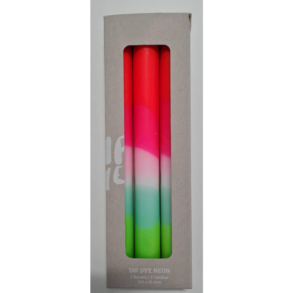 DIP DYE NEON, neon candles, color gradient, candles, 3 x 210x21 mm