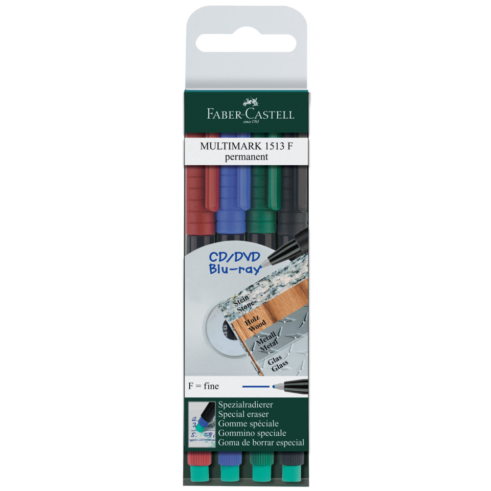 Marker-Set, Permanentmarker, Multicolor-Stifte, Faber-Castell, CD/DVD Blu-ray Radiergummi