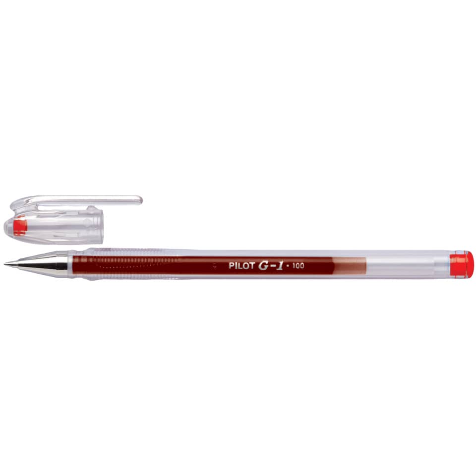 Kugelschreiber, Gelschreiber, Rote Tinte, Klarer Kunststoff, Gelenk-/Klickmechanik