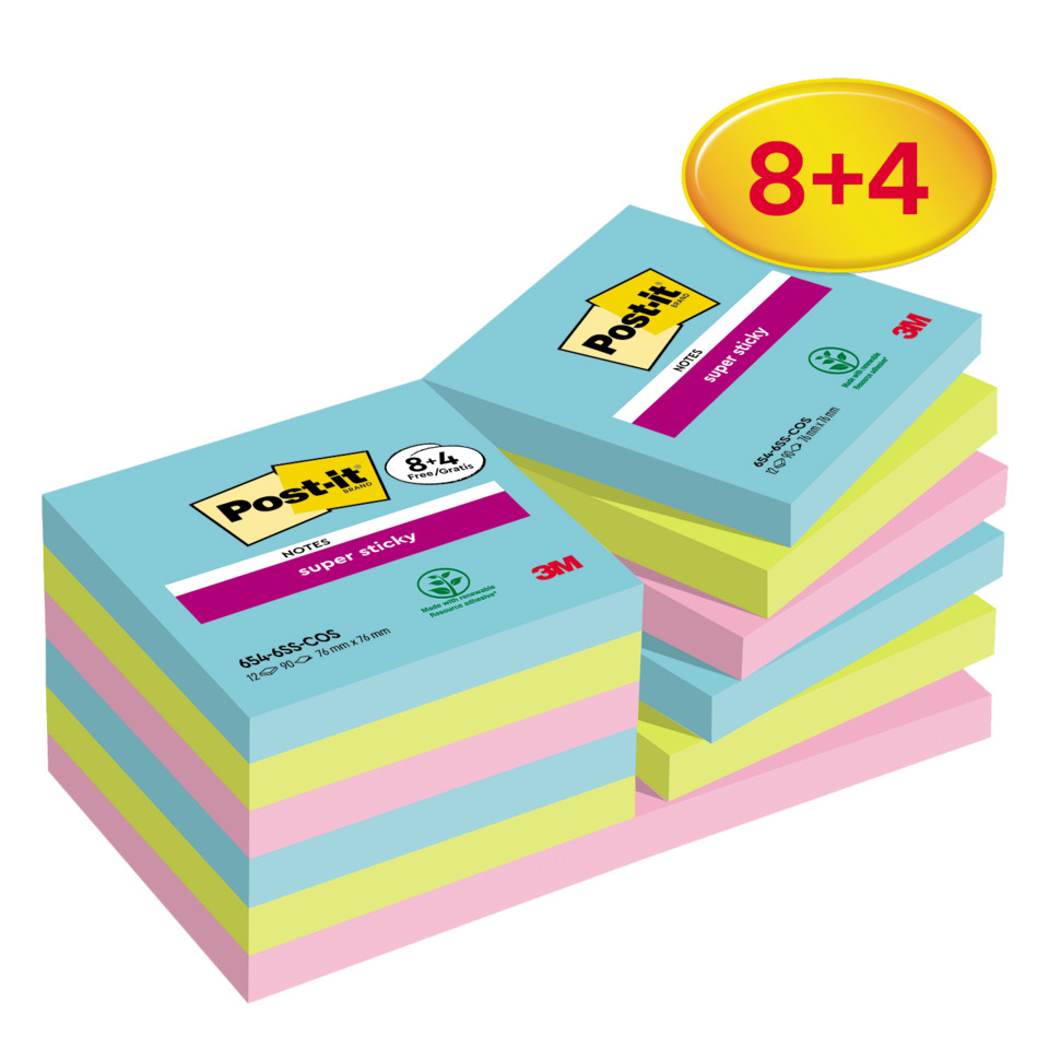 Post-it notes, Sticky notes, Notizblöcke, Mehrfarbig, 8+4 Rabatt
