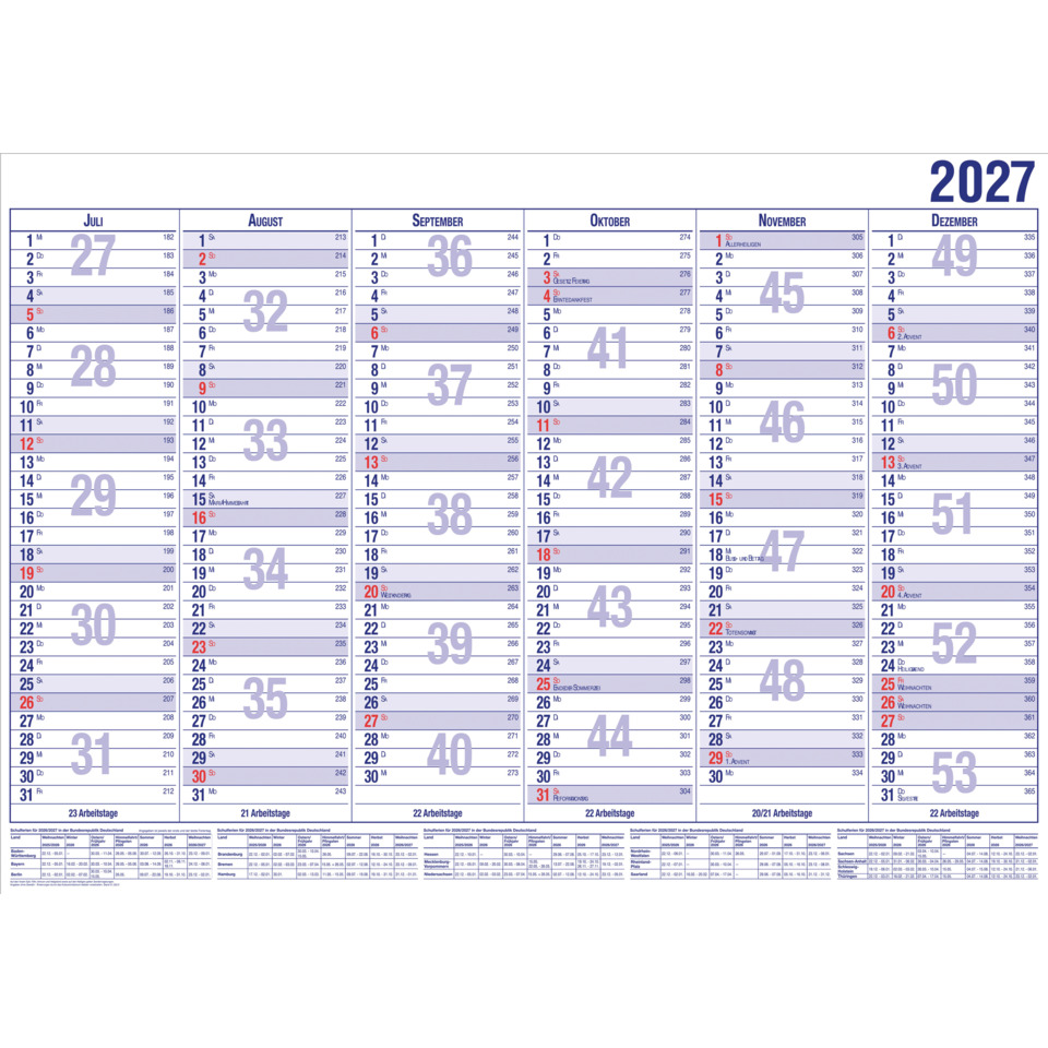 Kalender, Wandkalender, 2027, Monatskalender, Deutscher Kalender
