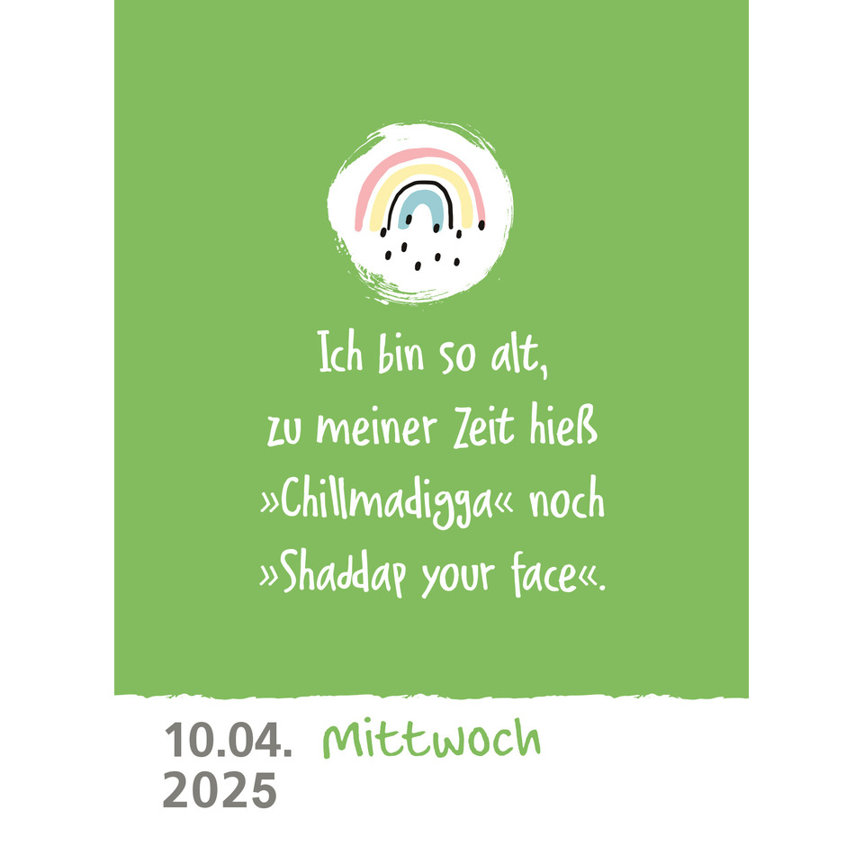 grüner Hintergrund, Regenbogen, Rundmalerei, Schriftzug, Datum, Mittwoch