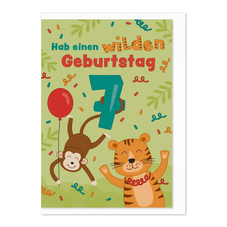 Geburtstag, Glückwunsch, Tiger, Affe, Ballon