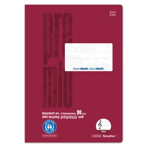 Notenheft, A4, 8 Blatt, 12 Notensysteme STAUFEN PREMIO 040790014