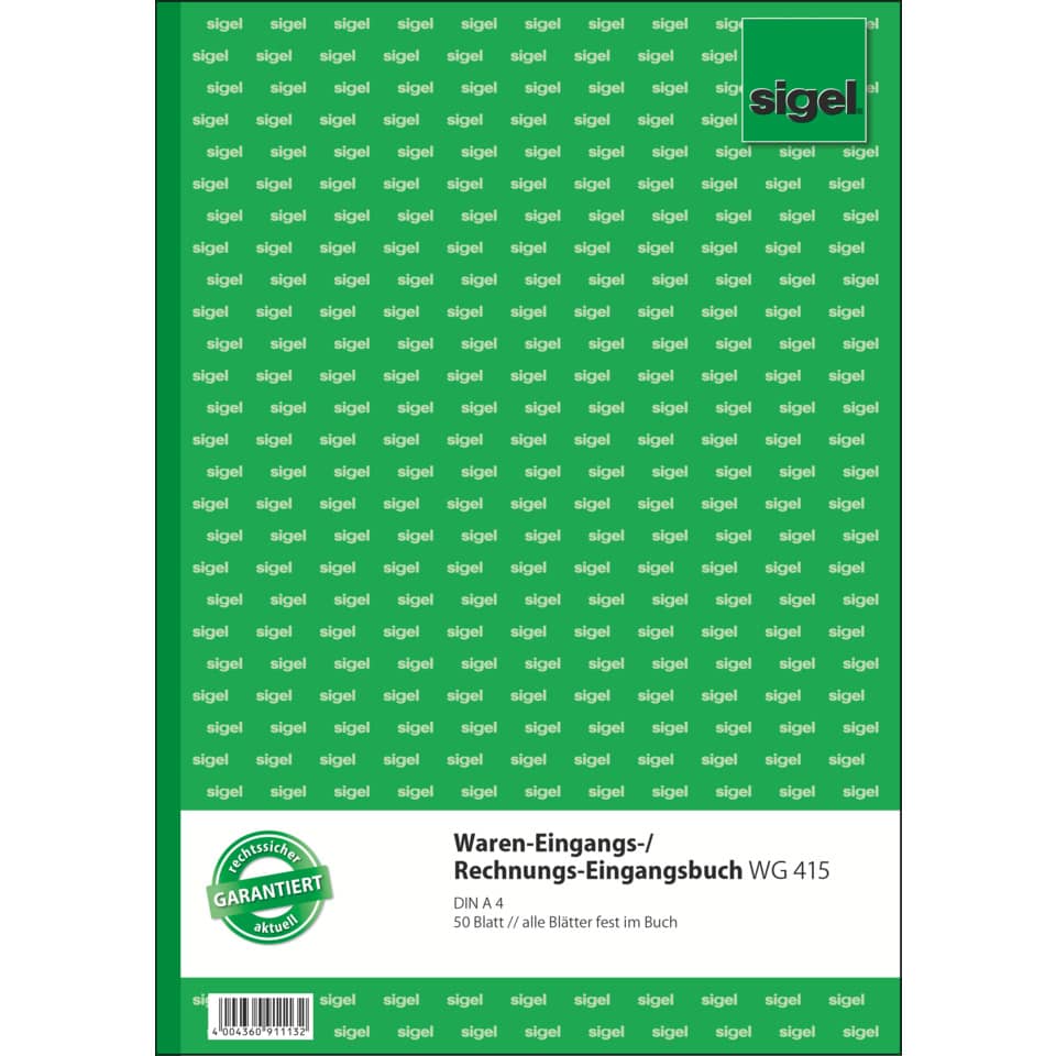 Waren-Eingangs-/Rechnungs-Eingangsbook, DIN A4, 50 Blatt, Blatt fest im Buch, sigel logo