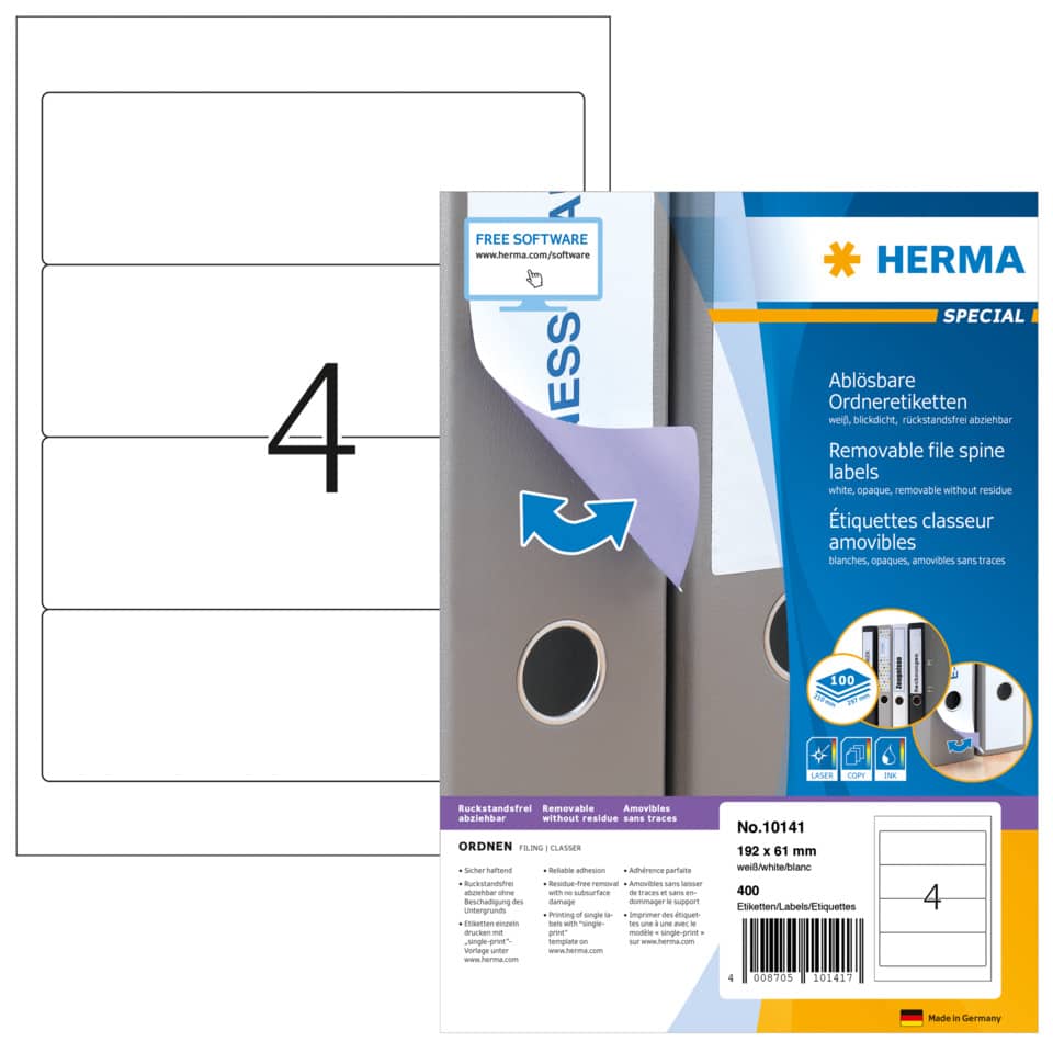 Ordneretiketten, Spine labels, Spine labels, Weiß, removable without residue