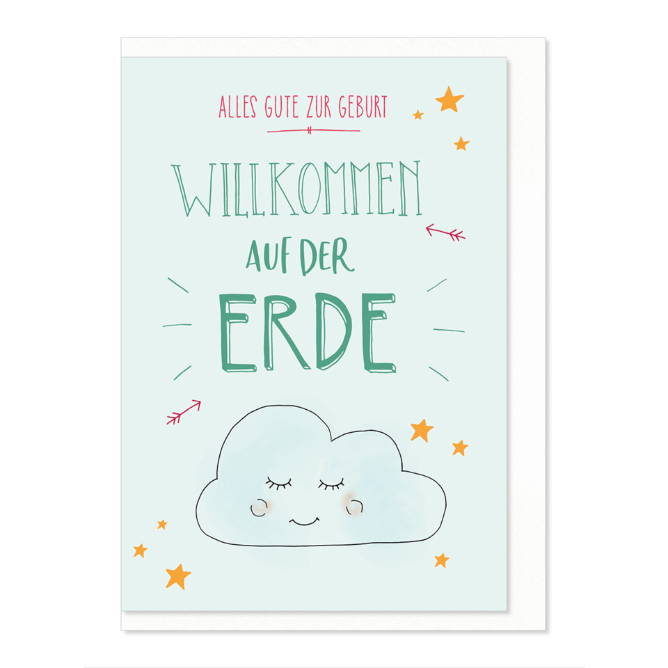 Grußkarte, Wandkarte, Geburtstagskarte, Cloud Illustration, Sternenmotiv