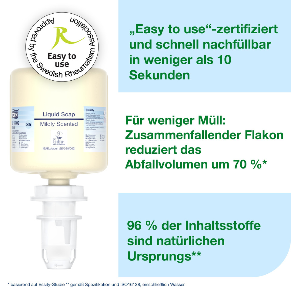Liquidseife, Spender, Mild duftend, Eco-Label, Flasche