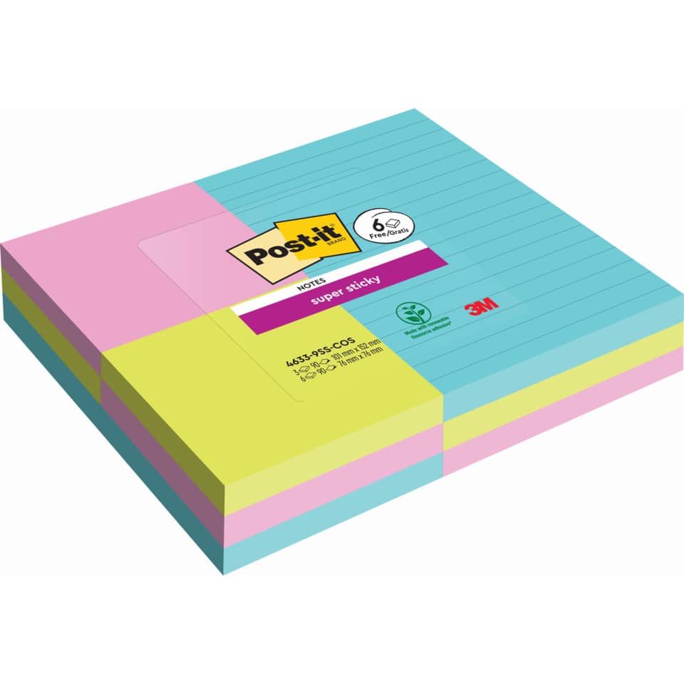 Haftnotizblock Super Sticky Notes Promotion, Cosmic Collection, 9 x 90 Blatt, sortiert POST-IT 4633-9SS-COS Papier, Papier