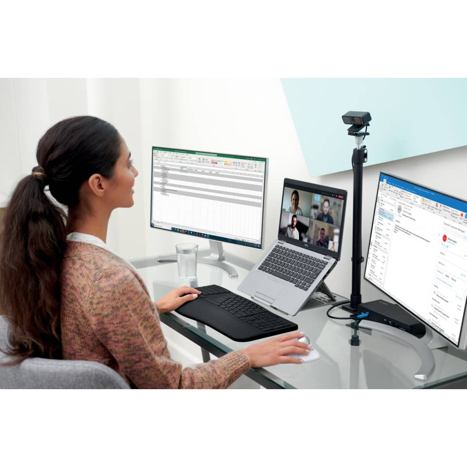 Home-Office, Multi-Monitor-Setup, Video-Konferenz, Laptop-Ständer, ergonomischer Arbeitsplatz