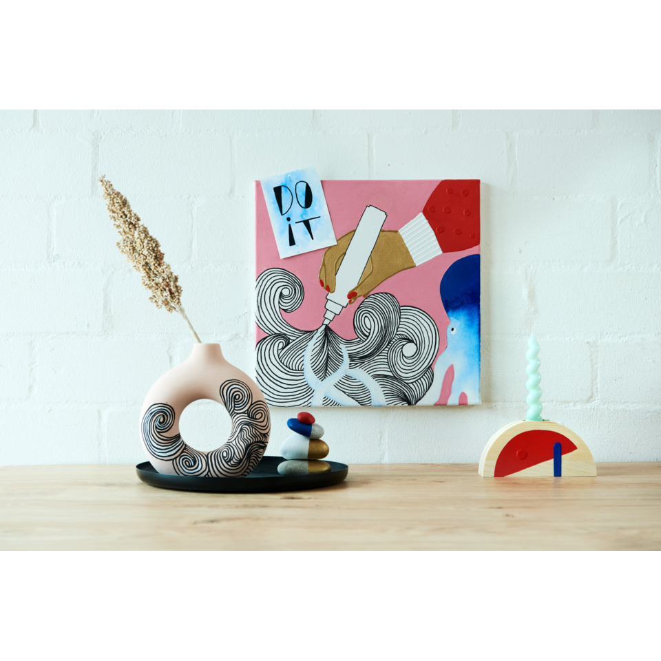decorative Vase, gestapelte Steine, Kunstprint, Pastellfarben, Holzspielzeug