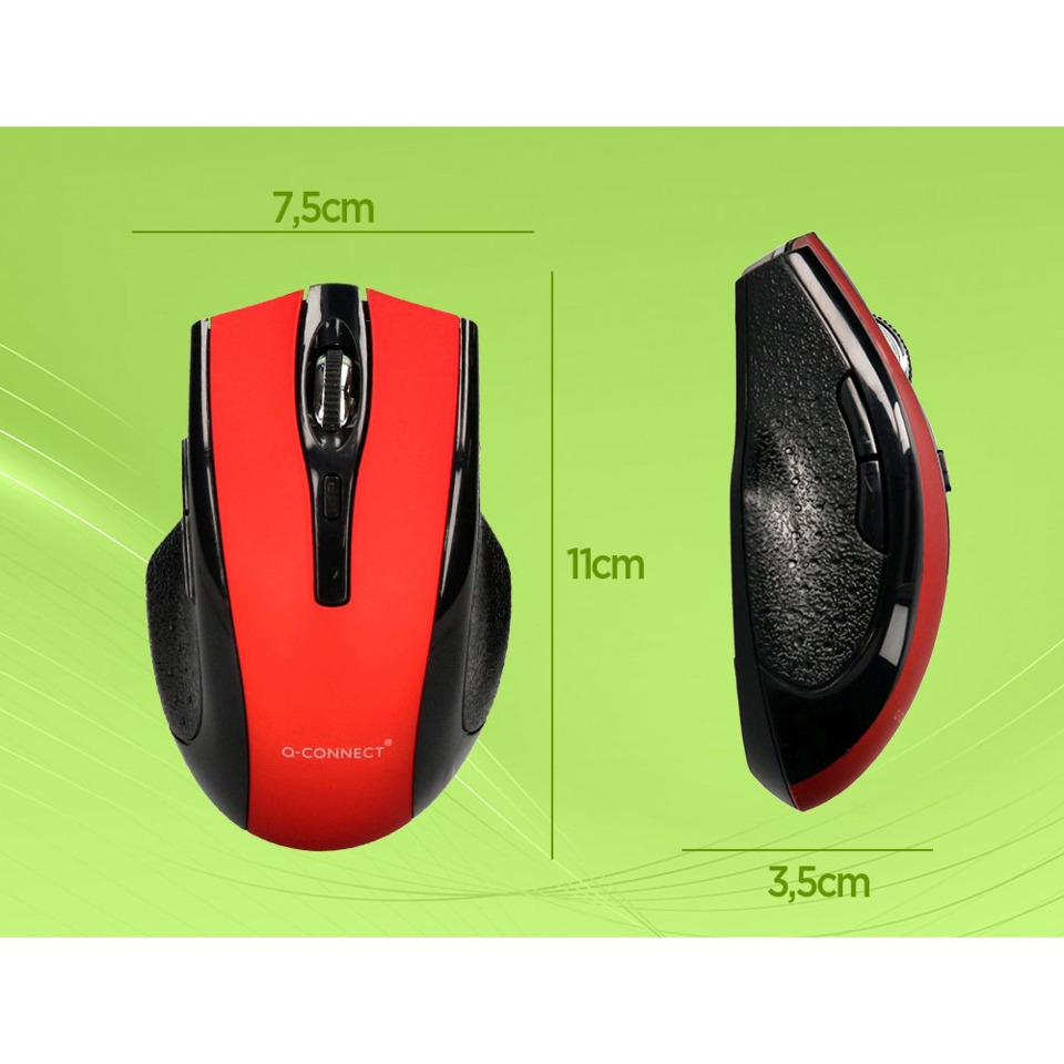 kabellose Maus, wireless mouse, rot, ergonomisch, Q-Connect