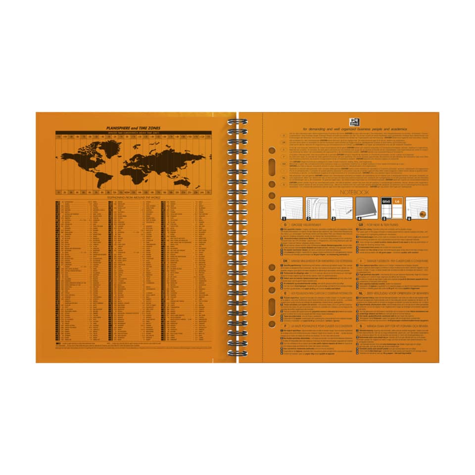 Notizbuch, Spiralbindung, Orange, Weltkarte, Seiten