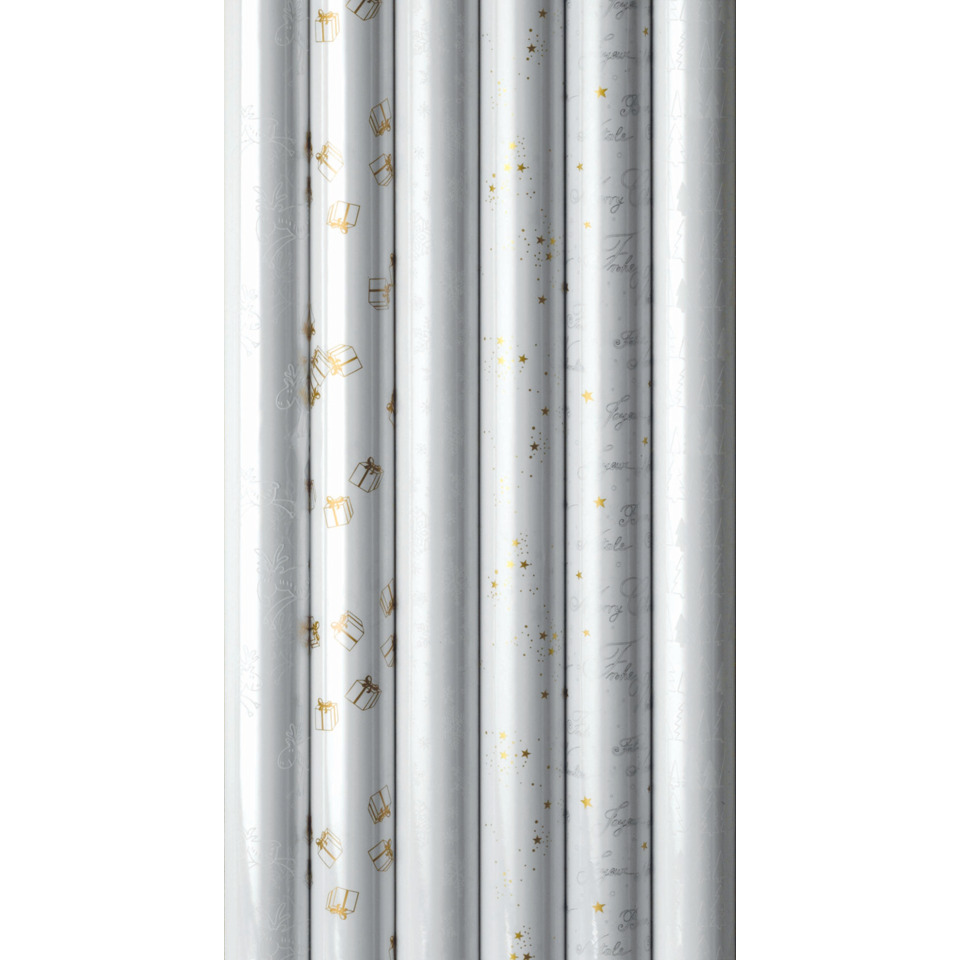 Wrapping paper, Silber, Goldene Akzente, Gemustertes Papier, Geschenkpapier