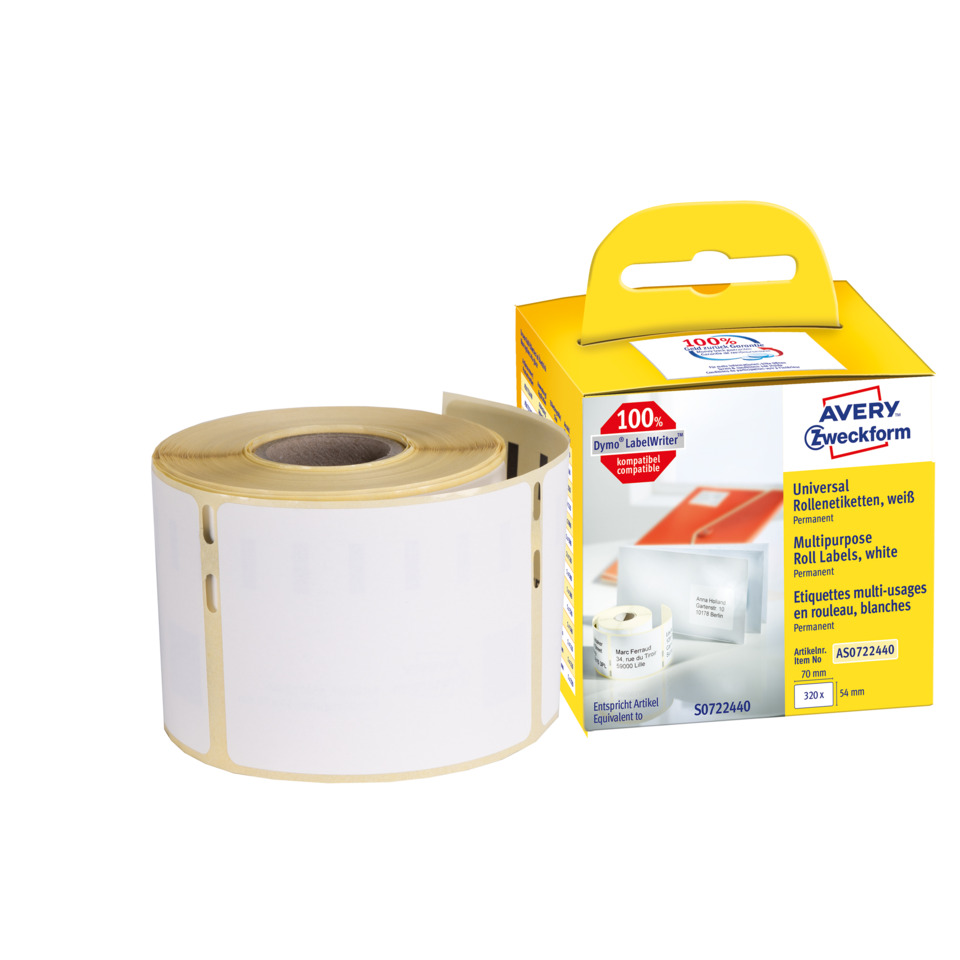 Etiketten, Klebeband, Rollenetiketten, Universaletiketten, Weiß, Thermallabel, Etikettenrolle, Weiße Etikettenrolle, Universaletiketten, Dymo-kompatibel