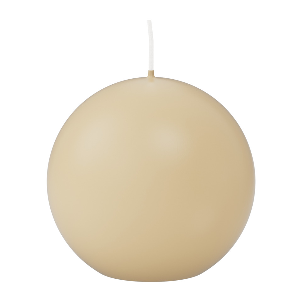 ballförmige, beige Kerze, Dekokerze, runde Kerze, beiges Suede