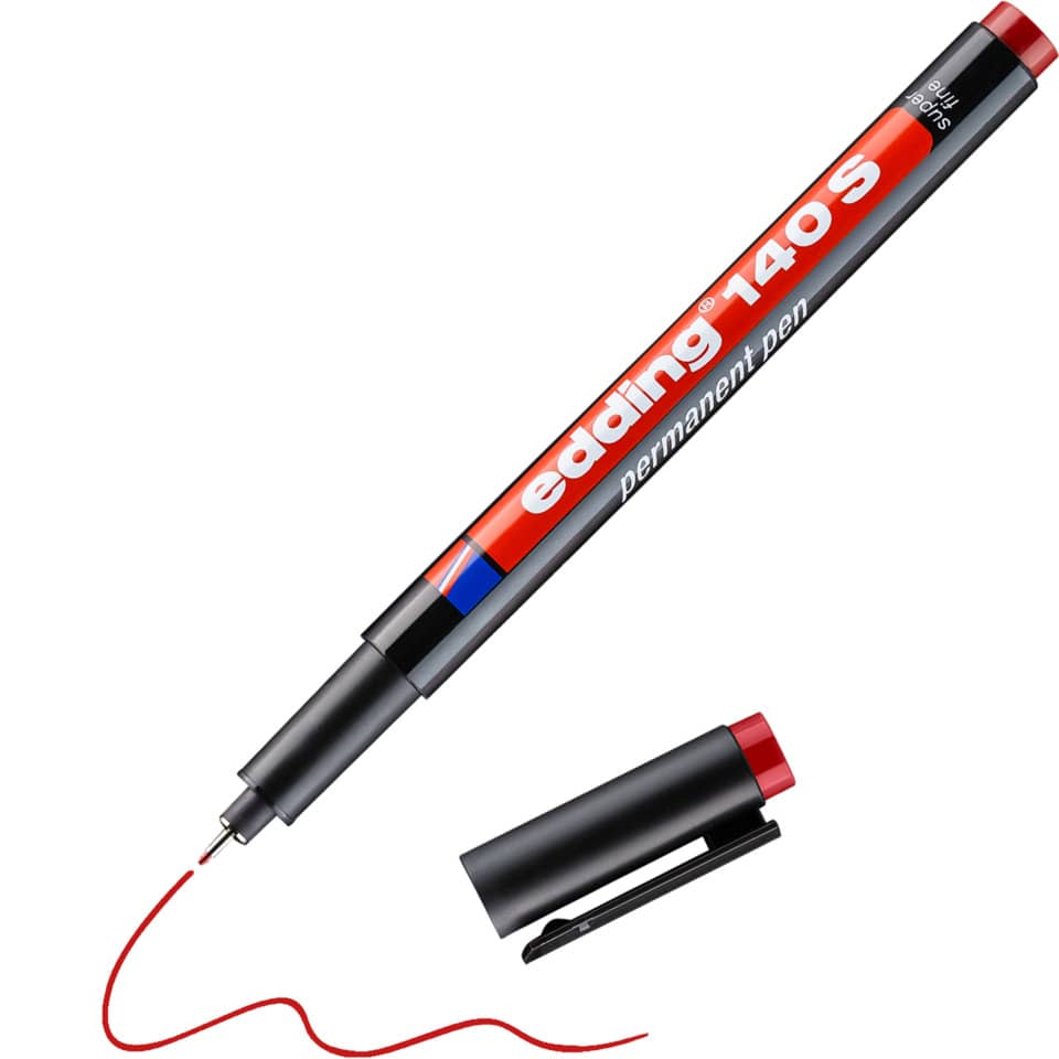 Permanentmarker, Feiner Punkt, Rottinte, Stiftloop, Kappe
