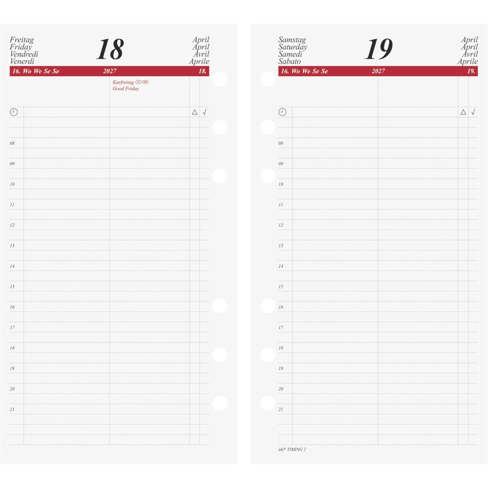 Kalender, Tagesplaner, Seitenlayout, April 2027, Zweiblatt