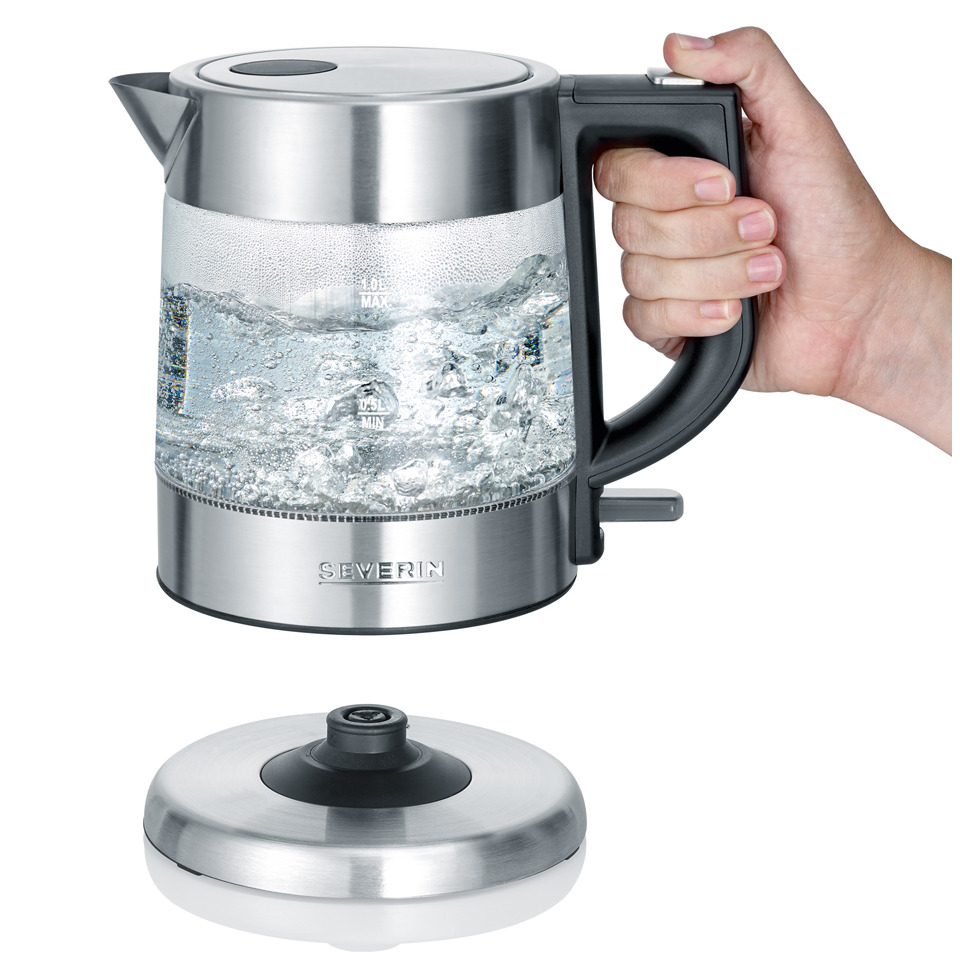 Wasserkocher, Glasbehälter, Edelstahl, Kipphebelgriff, 0,5l-1l Kapazität