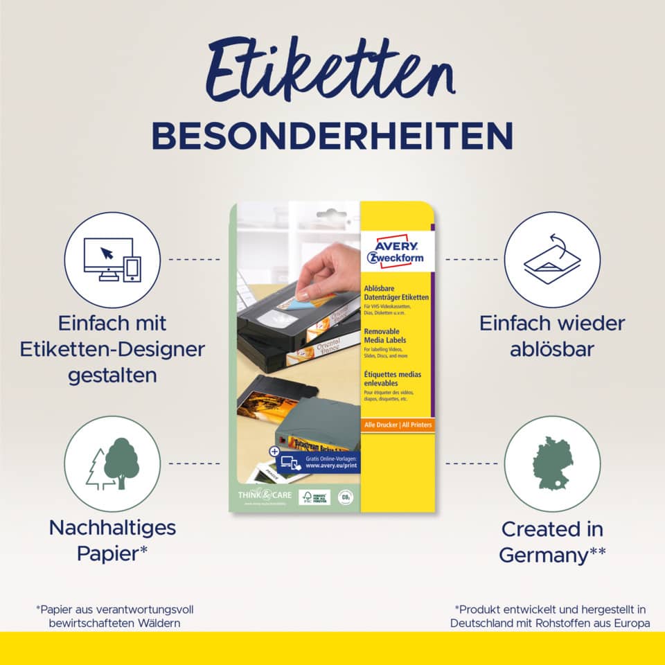 Etiketten, Kartondruck, Verschiedene Materialien, Nachhaltig, Druckzubehör