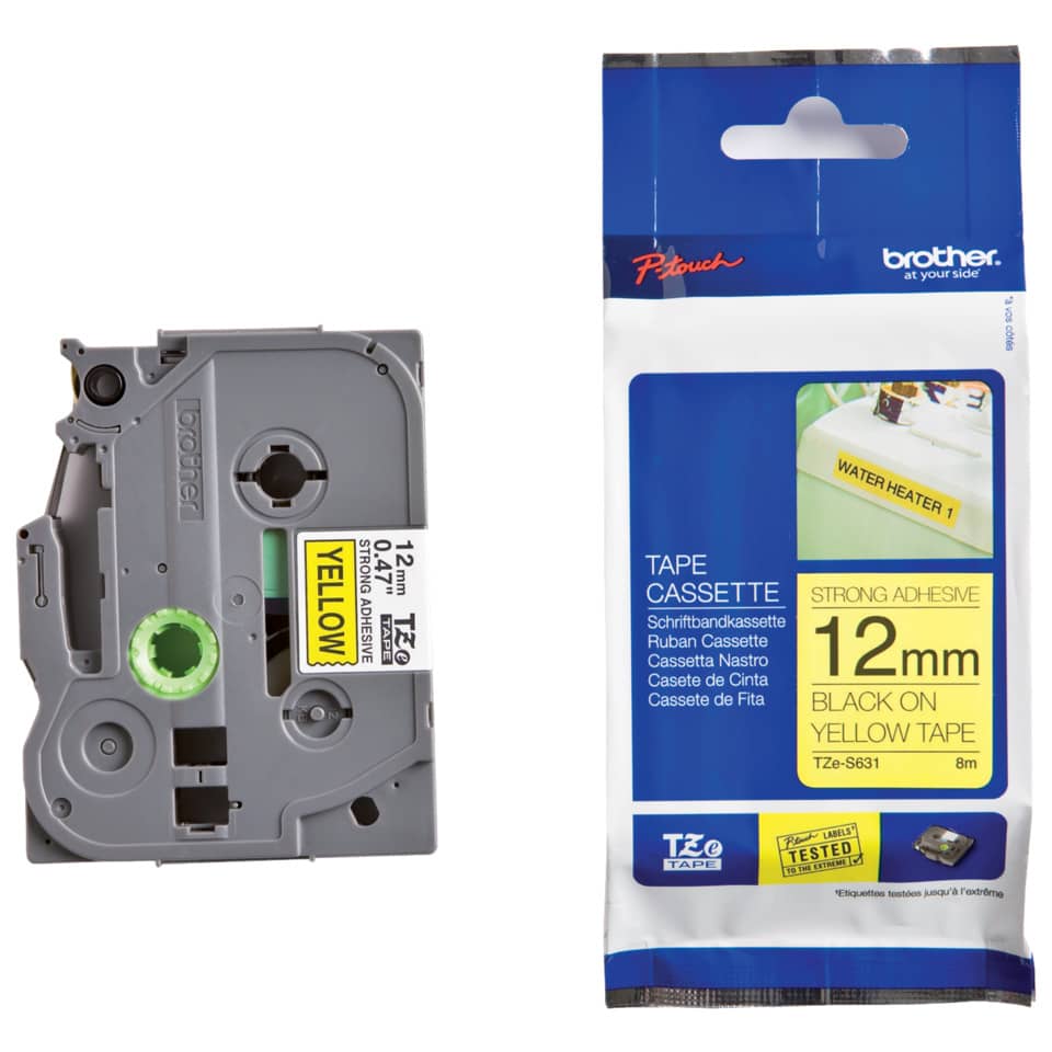 Schriftband laminiert, 12mmx8m, schwarz/gelb BROTHER TZES631